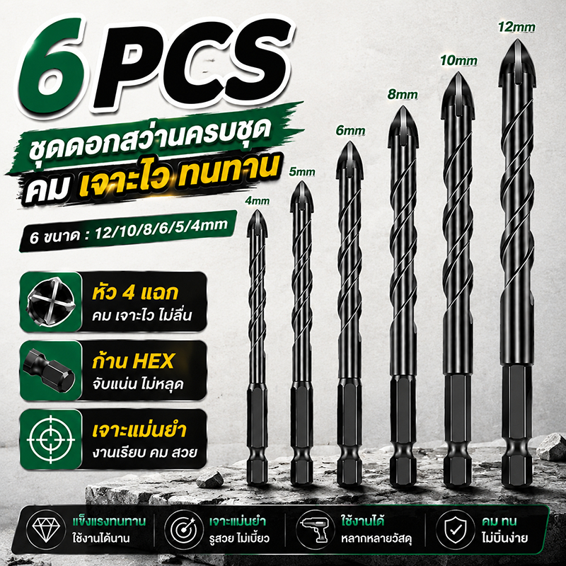 ดอกสว่านเจาะขวางสี่ใบ 4/5/6/8/10/12 มม แข็งแรง คมพิเศษ เจาะเร็ว ใช้กับสว่านไฟฟ้า งานไม้ โลหะ พลาสติก ทนความร้อนสูง ดี