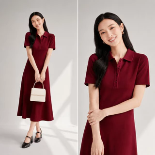 Lorra เดรสโปโลคอปก แขนสั้น ผ้ายืด ทรงตรง พลัสไซซ์ สาวอวบ M-3XL
