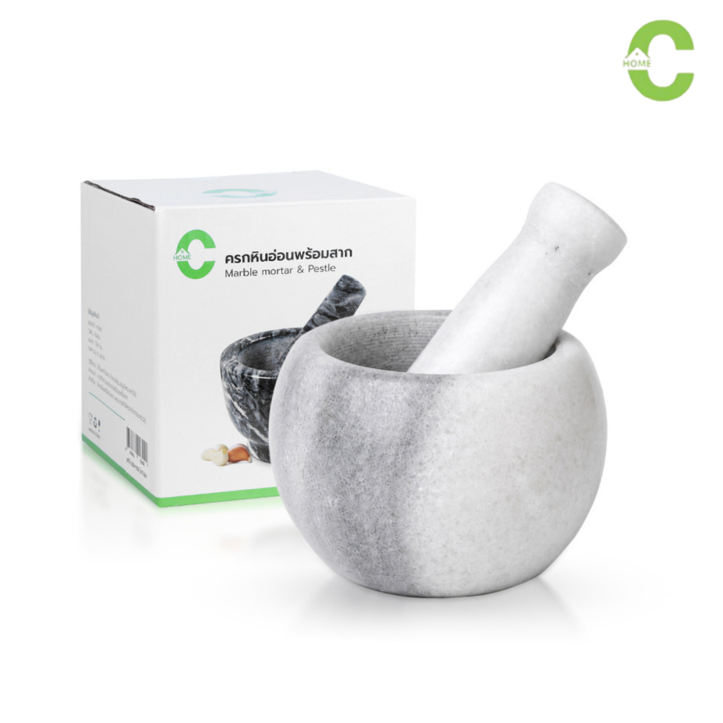 ครกตำน้ำพริก  ครกหิน ครกหินพร้อมสาก Marble Mortar ดีไซน์มินิมอล เนื้อหนา น้ำหนักดี ตำละเอียด ไม่ลื่นมือ simple mortar