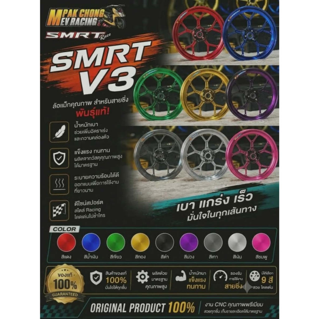 ล้อแม็กรถไฟฟ้า 12นิ้ว SMRT V3 ล้อแม็กคุณภาพสูงจากแบรนด์ SMRT สีสวยเงา ไม่มีซีดแน่นอน พร้อมส่งในไทย!!