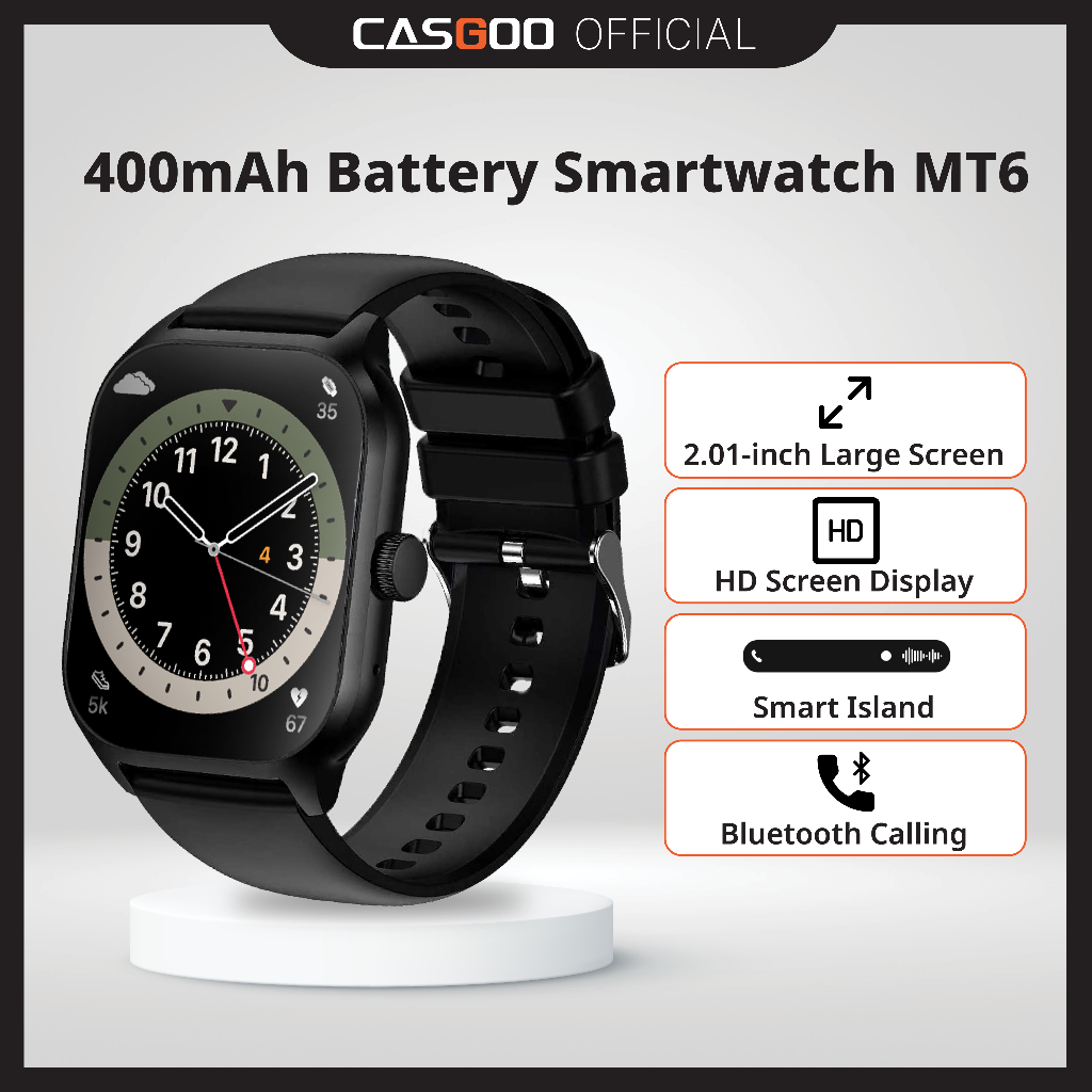 【แบต400mAh】CASGOO MT6 สมาร์ทวอทช์ โทรออกได้ จอ2.01″ ยกขึ้นปลุก บันทึกสุขภาพ รองรับภาษาไทย