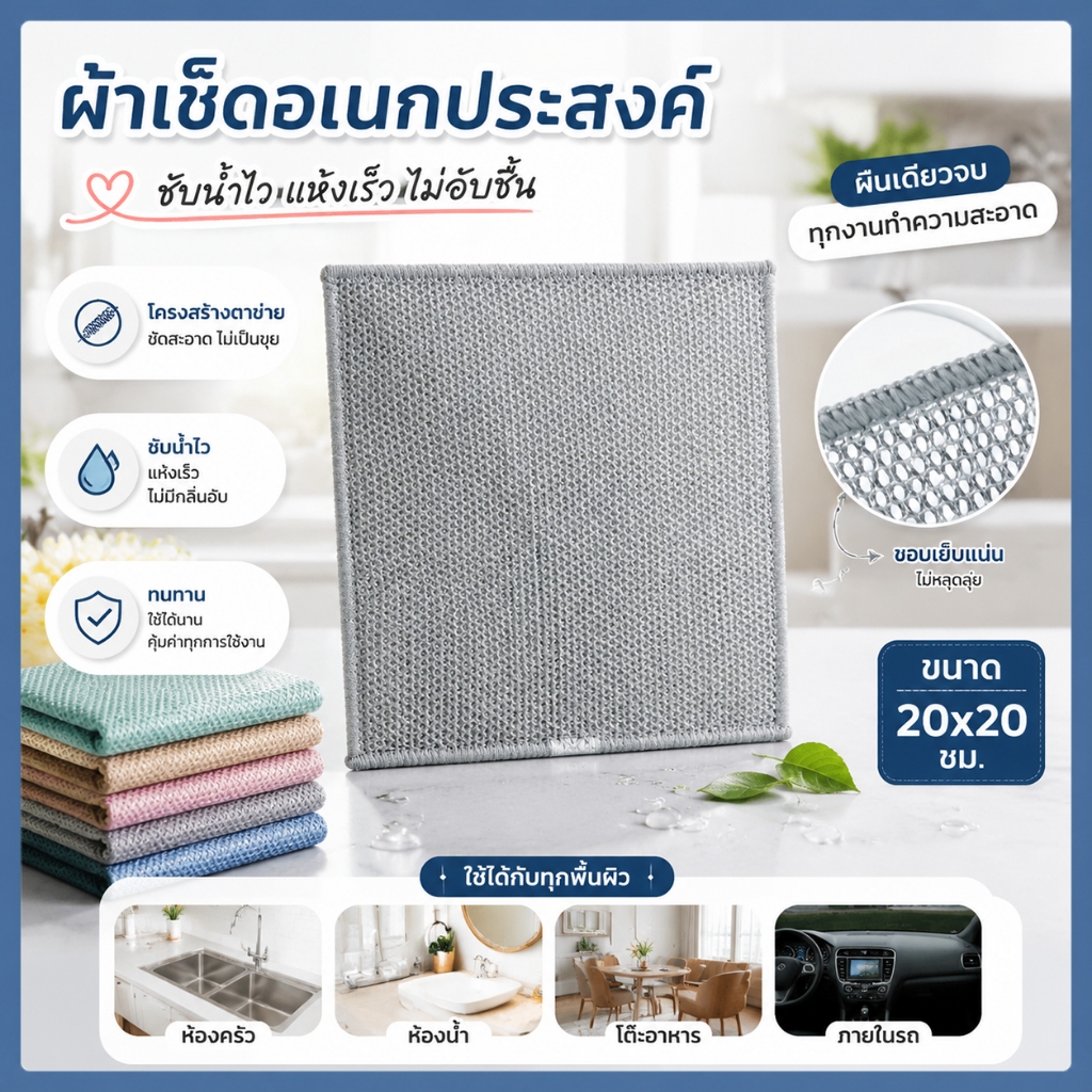 【🔥ขายดี】ผ้าล้างจาน ผ้าทำความสะอาด 2 ชั้น เหล็กไมโครไฟเบอร์ ตาข่าย ตาข่ายล้างจาน ที่ล้างจาน ลวด เงิน ลวดเหล็ก 20x20 cm