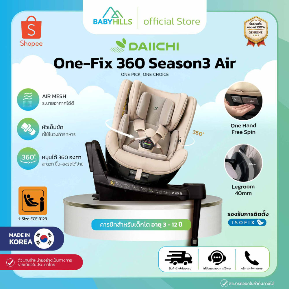 DAIICHI - One Fix 360 Season3 Air (ระบบIsofix) แรกเกิด - 5 ขวบ หมุนได้ด้วยมือเดียว