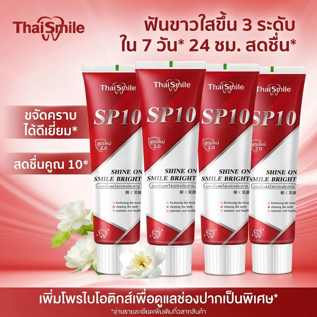 [แพ็ค 4 สุดคุ้ม]Thaismile ยาสีฟัน SP10 สูตรฟันดูสว่างสะอาด ขจัดคราบพลัคสะสม ดูแลลมหายใจหอมสดชื่น ลดกลิ่นปาก มั่นใจตลอดวั