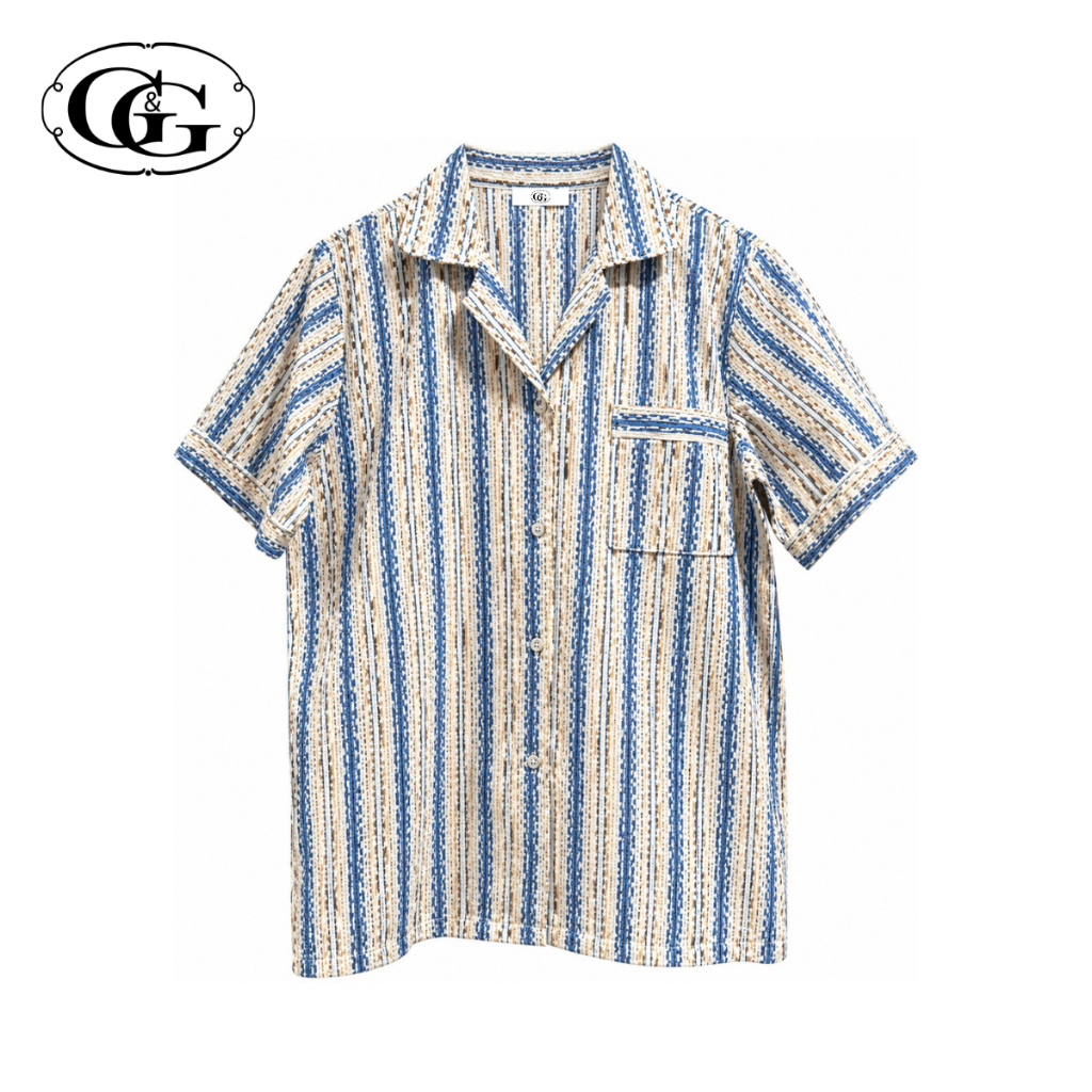 G&G ชุดนอนชาย เสื้อแขนสั้นคอปก กางเกงขาสั้น ผ้าCotton ลายสก็อต EM1C001