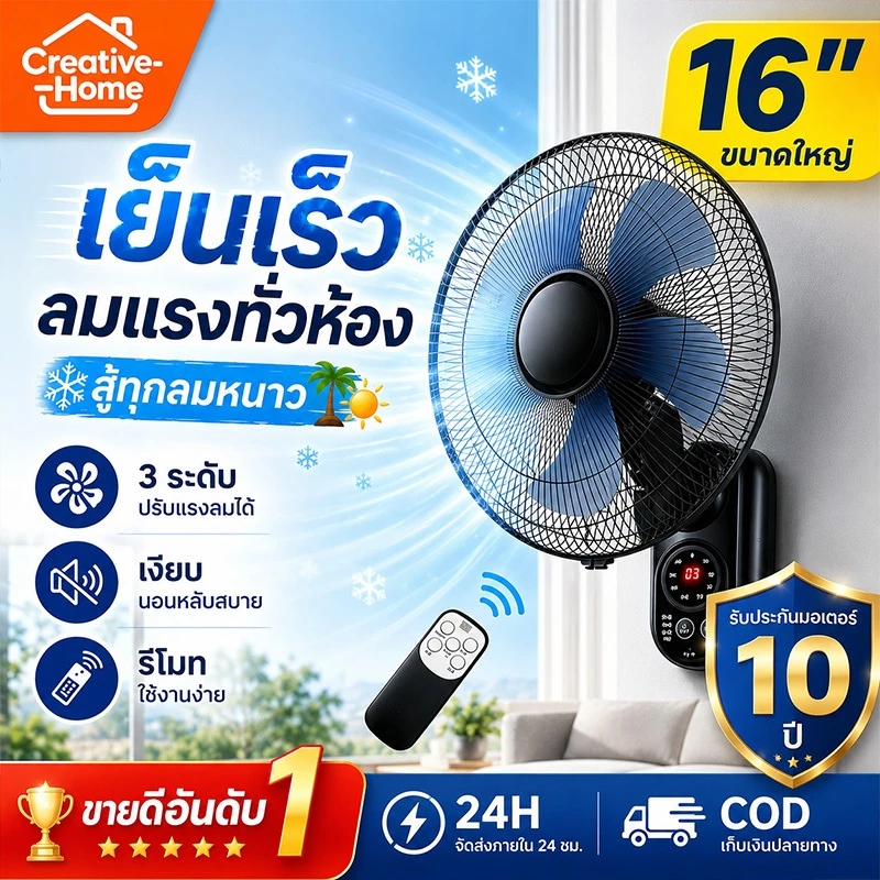 พัดลมติดฝาผนัง พัดลม 16 นิ้ว ถูกๆ พัดลมผนัง16นิ้ว มีรีโมท พัดลมไฟฟ้า ส่ายหัวได้ พัดลมครัวเรือน Wall Fans