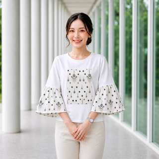 เสื้อคอกลม แขนกระดิ่งลายช้าง🛎🐘