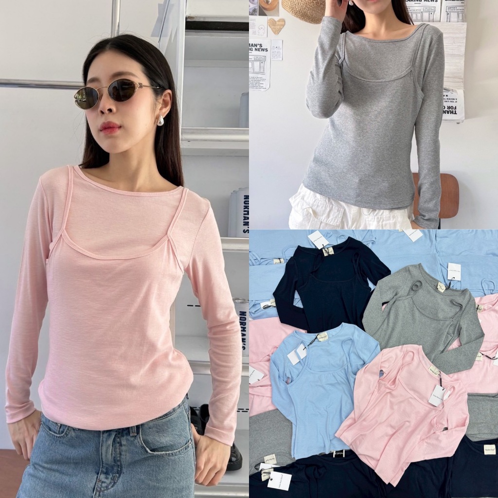 🍊 VL 5327 เสื้อแขนยาวผ้าสลาฟ มาพร้อมเสื้อสายเดี่ยว สีเข้าชุดเช็ตกัน ทรงสวยมากกกค่ะ