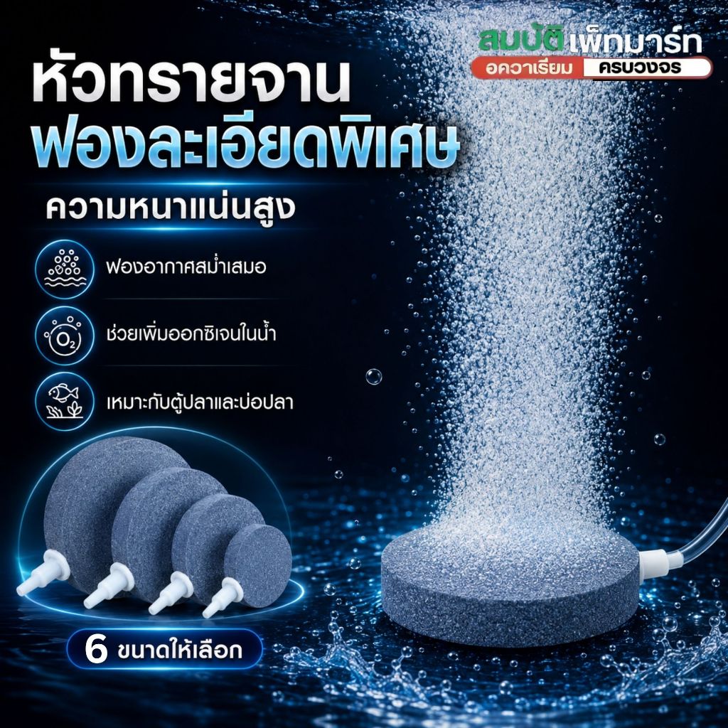 หัวทรายออกซิเจน เซรามิค ฟองละเอียด สำหรับตู้ปลา