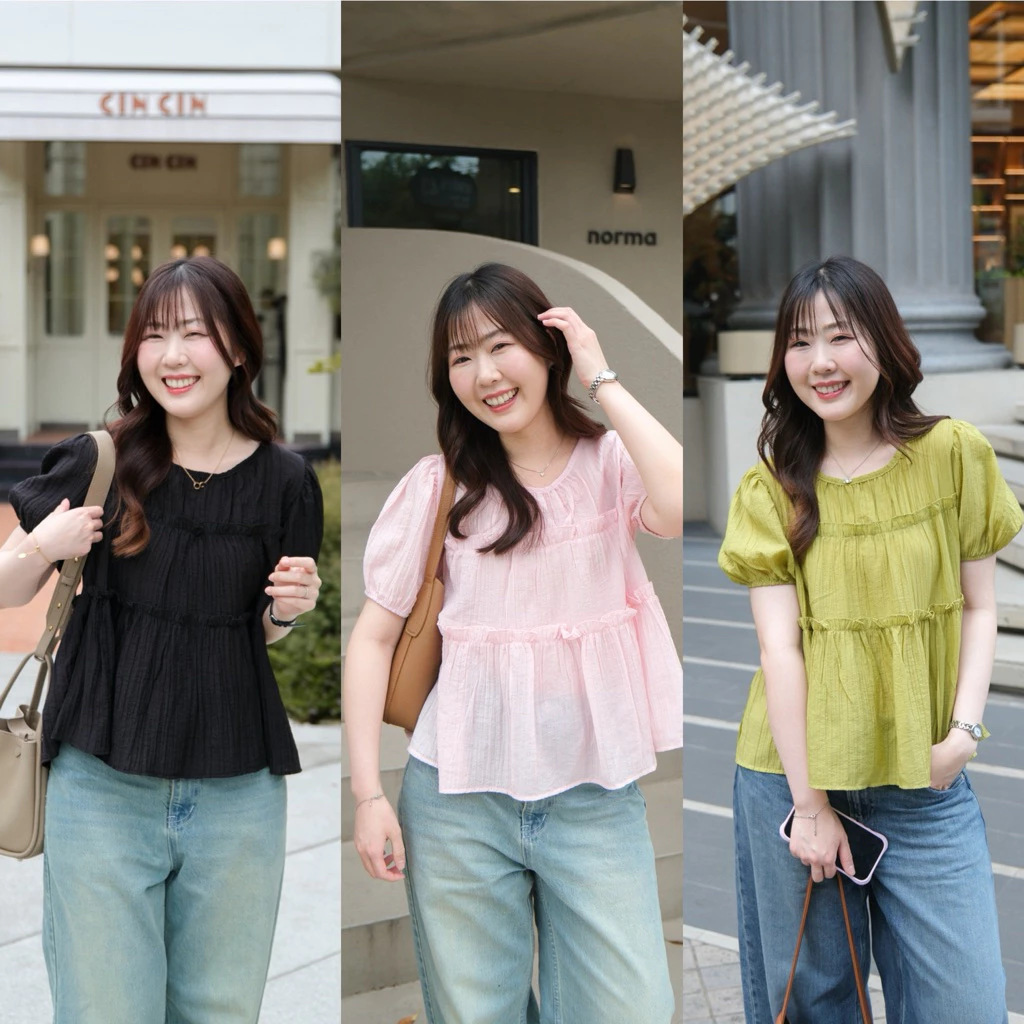 (พร้อมส่งครบสี)Bonnie top🐻Chakiya.store❣️เสื้อคอกลม ช่วงตัวแต่งชั้นระบาย