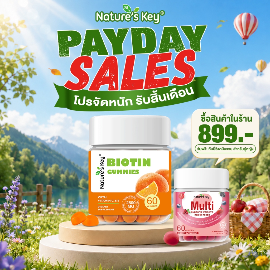[Live exclusive]Nature's Key Biotin Gummy 2500 ไมโครกรัม กัมมี่ไบโอติน บำรุงเส้นผม ผิว และเล็บ ให้สวยอย่างเป็นธรรมชาติ