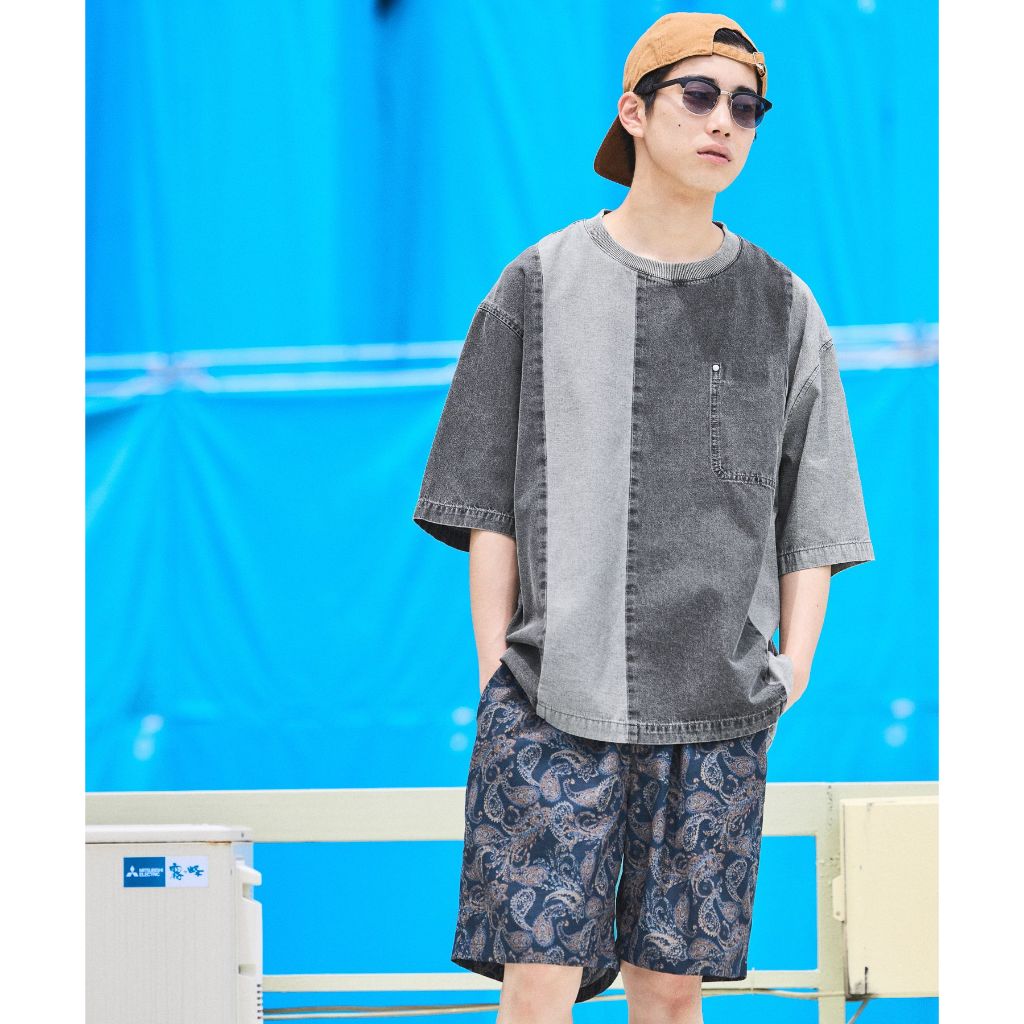 niko and ... เสื้อยืด Patchwork denim fabric T-shirt