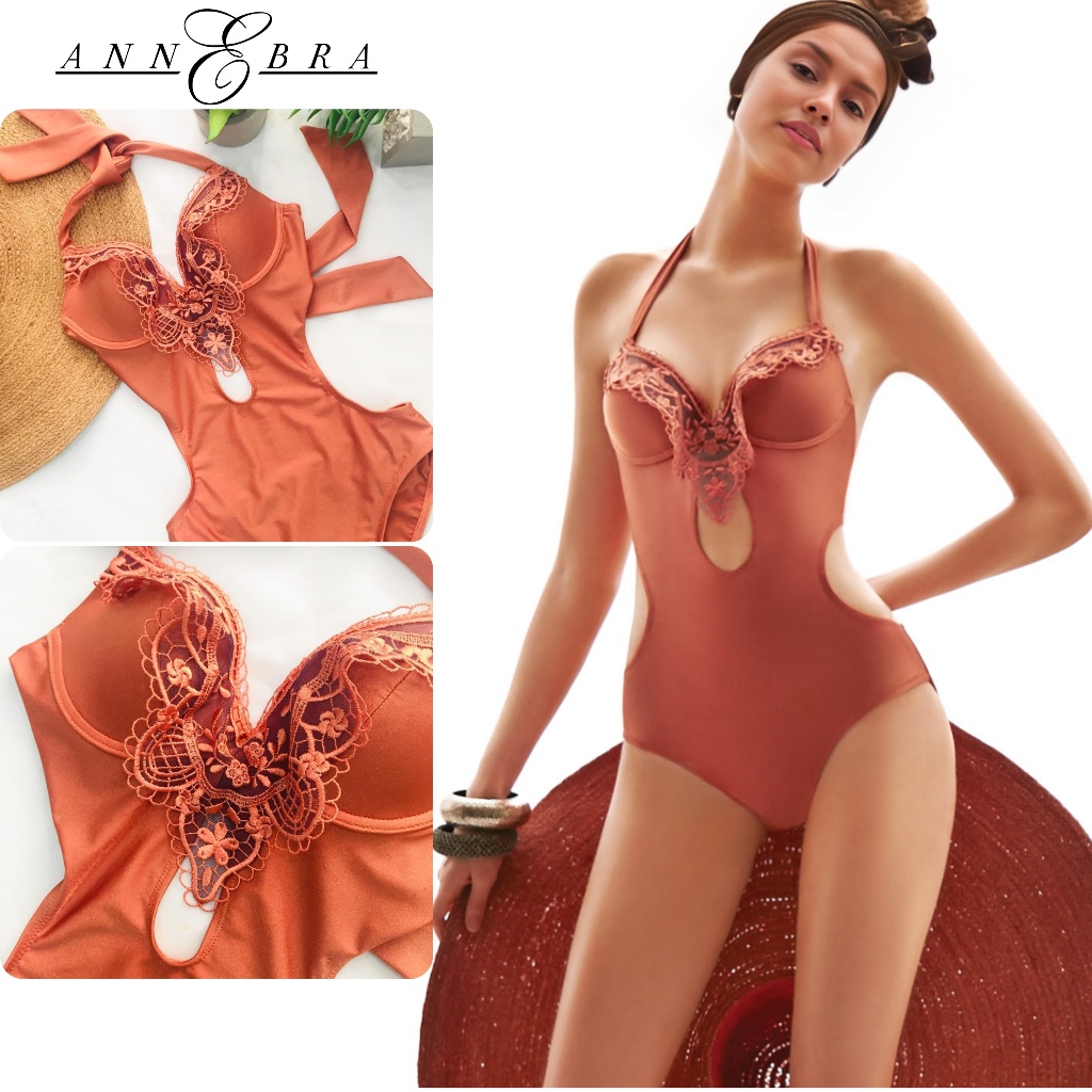 Annebra Cruise ชุดว่ายน้ำ วันพีช มีโครง มีฟองน้ำซับเต้า สายผูกคล้องคอและหลัง Cut Out One Piece Swimsuit รุ่น 9-328