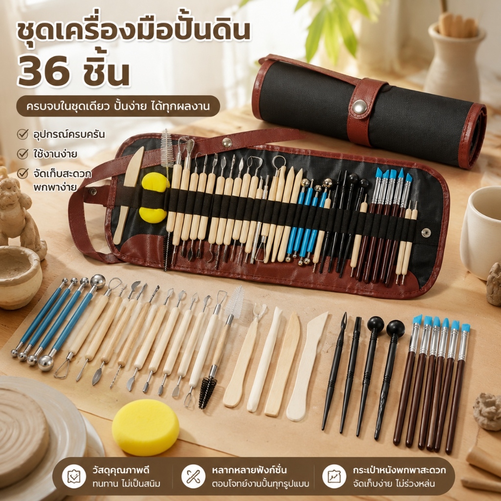 🌟【ชุดเครื่องมือปั้นดิน】👍25 และ 36 ชิ้น พกพาสะดวก เหมาะสำหรับผู้ที่เพิ่งเริ่มต้น
