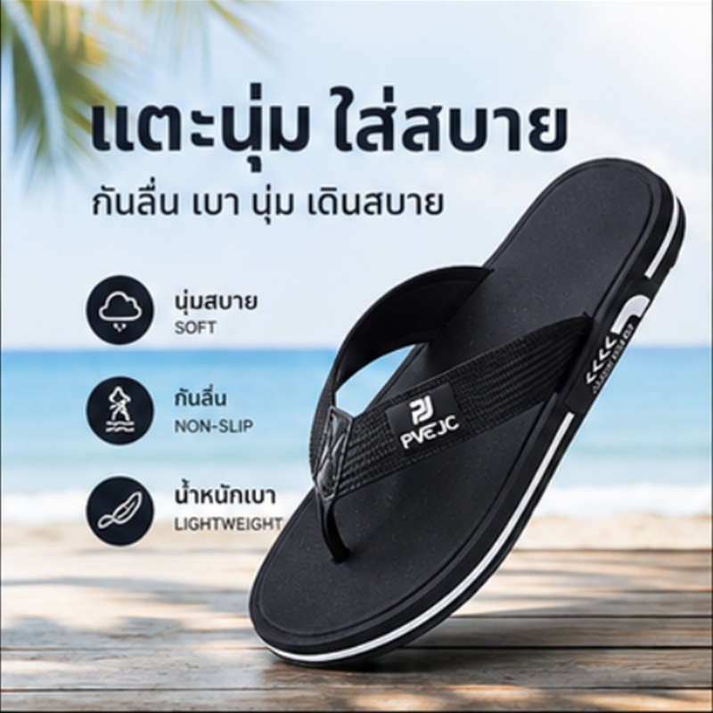 รองเท้าแตะผู้ชาย  3 สี ดำ ขาว เขียว กันลื่น ใส่ชายหาดได้ #รองเท้าแตะแฟชั่น #ของใช้ผู้ชาย ใส่สบาย