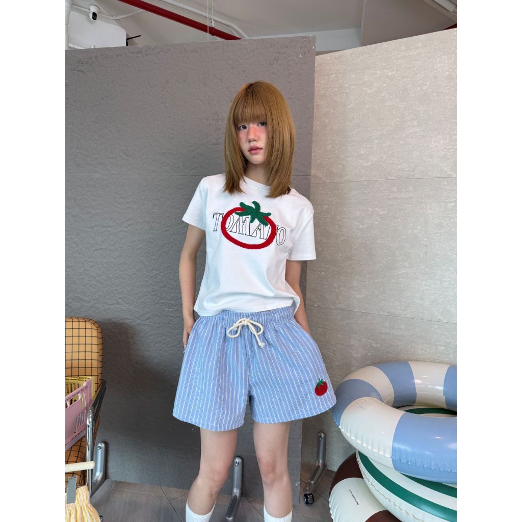 C908 - TOMATO BABYTEE - เสื้อครอปงานปักปุยๆ (ส่งด่วน)