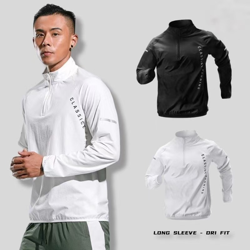 เสื้อกีฬาแบบบล็อกสีเดียวสำหรับผู้ชาย แขนทรงตั้ง เร่งการระเหยน้ำ สำหรับการฝึก วิ่ง หรือบีบอัด ขนาด M-3XL