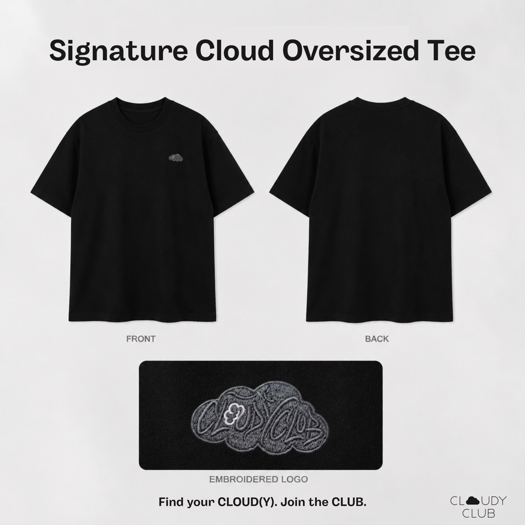 [ส่งฟรี] สีดำ Cloudy Club เสื้อยืดโอเวอร์ไซส์ - Signature Cloud Oversized Tee (Black)