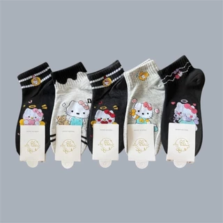 ข้อกลางลายการ์ตูนน่ารัก สีดำ 1เซต5คู่ พร้อมส่งในไทย