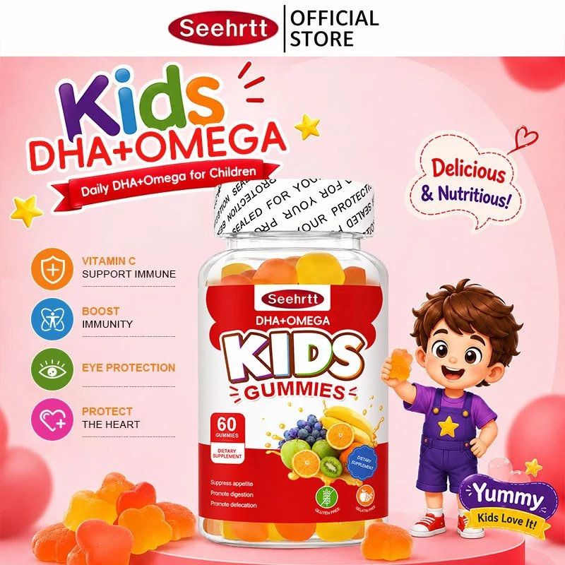 Seehrtt DHA+โอเมก้าี3กัมมี วิตามินเด็ก วิตามินรวม อาหารเสริม บํารุงสมองDHA&Omega3 Gummy Kid's Vitamin Supplement 100PCS