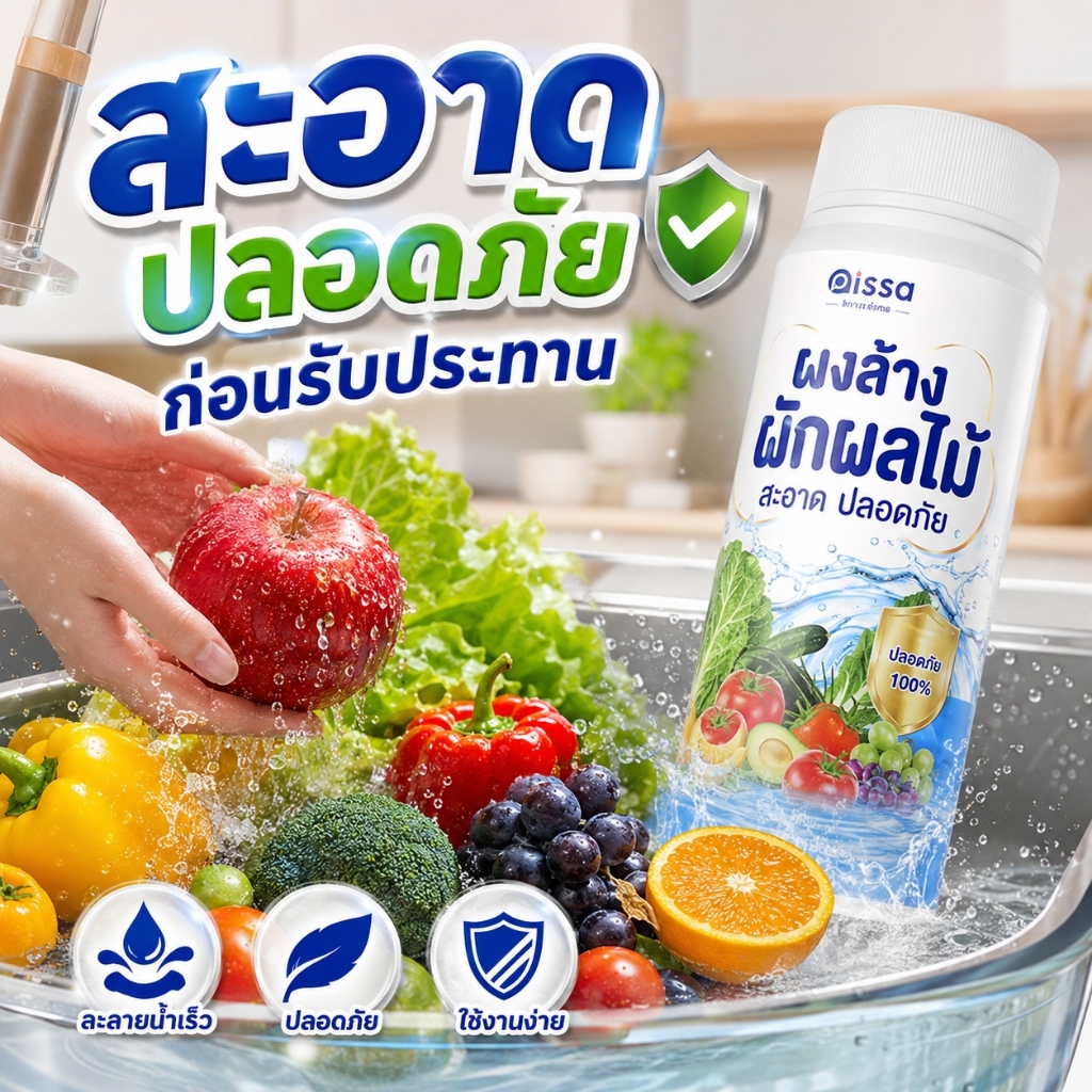 ผงล้างผัก ผงล้างผักผลไม้ ผงล้างผักผลไม้เปลือกไข่ ลดสิ่งตกค้างและคราบสกปรก ละลายน้ำง่าย ใช้สะดวก อ่อนโยน ปลอดภัย