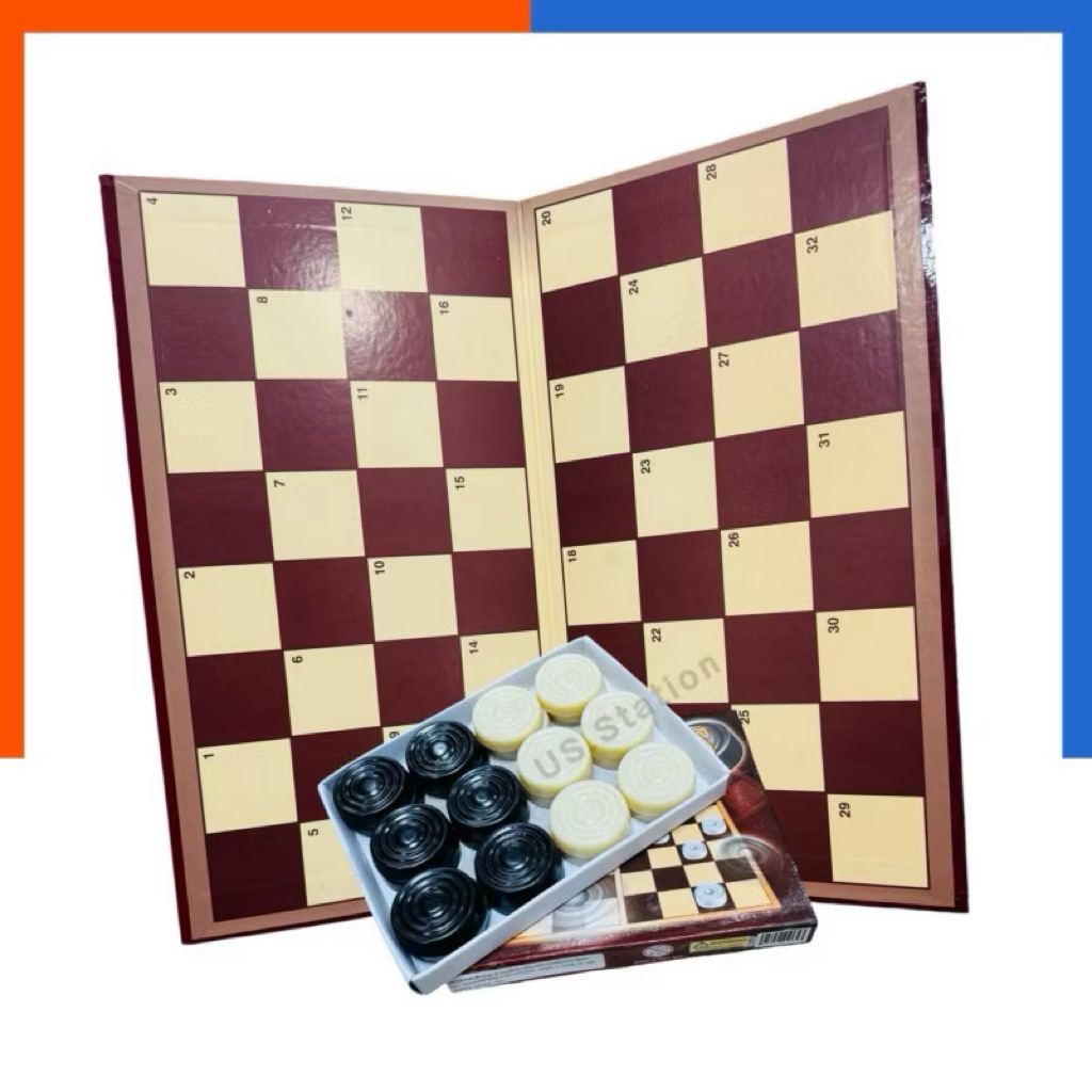 หมากฮอท หมาก หมากฮอส Auto Checkers Drauchtsmen one set หมากฮอต และ หมากกลม Chequer US.Station