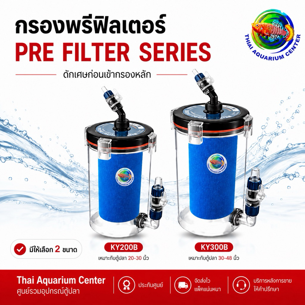 กรองเสริม Pre Filter รุ่น KY-200B / KY-300B ช่วยเพิ่มประสิทธิภาพการกรองน้ำ ก่อนเข้ากรองนอกตู้ สำหรับตู้ปลา ตู้ไม้น้ำ