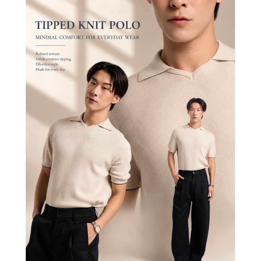 NORM Tipped Knit Polo เสื้อโปโลผู้ชาย ทรงสวย คอปกเปิด ขลิบปลายแขน ผ้า Knit ผสมลินิน วิสโคส ไลโอเซลล์ (6)
