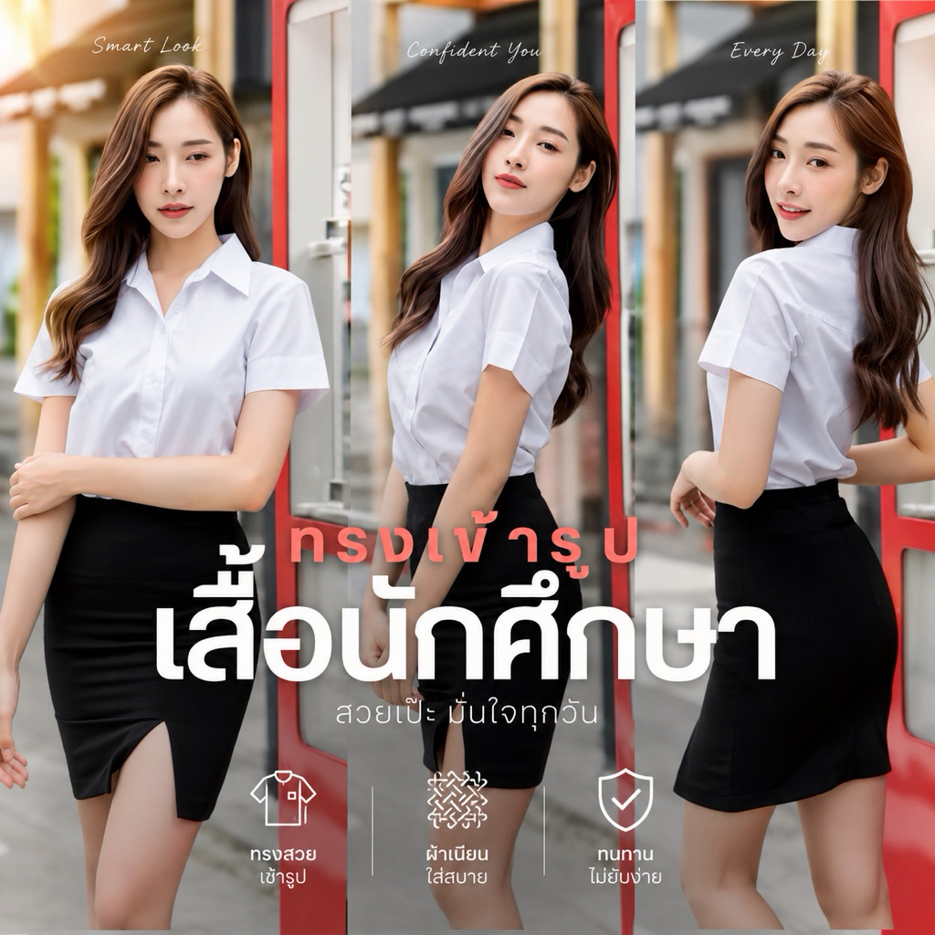 🦄👸เสื้อนักศึกษาหญิงถูกระเบียบ ทรงเข้ารูป (รอบอก 32-56")