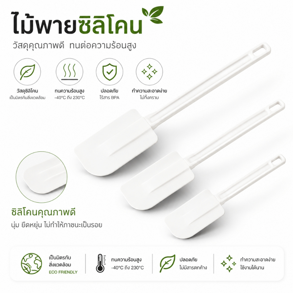 ไม้พายซิลิโคน ไม้พายเค้กไม้พายทำขนม ทนความร้อนได้ยืดหยุ่น