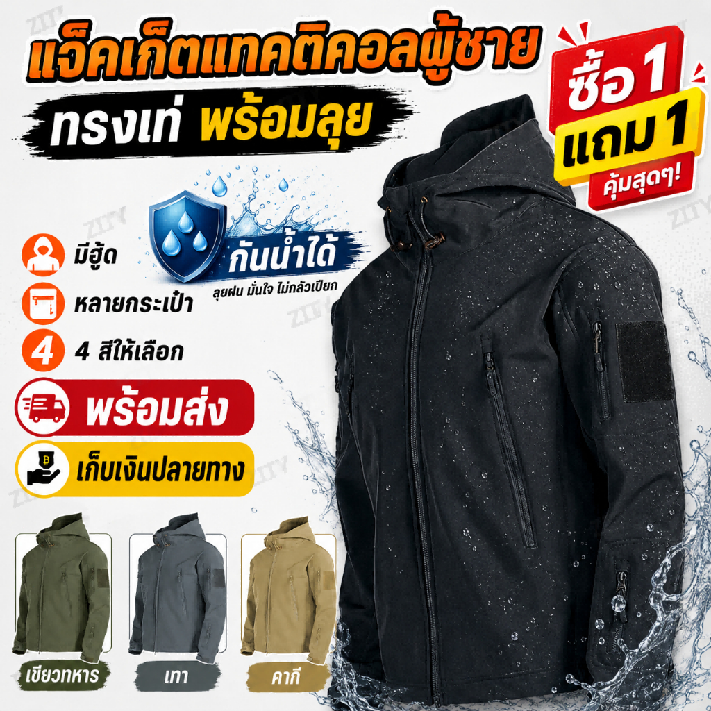 🔥ซื้อ 1 แถม 1🔥แจ็กเก็ตผู้ชาย กันลม Tactical Jackets สวมใส่สบาย คุณภาพสูง เสื้อแจ็กเก็ตผู้ชาย