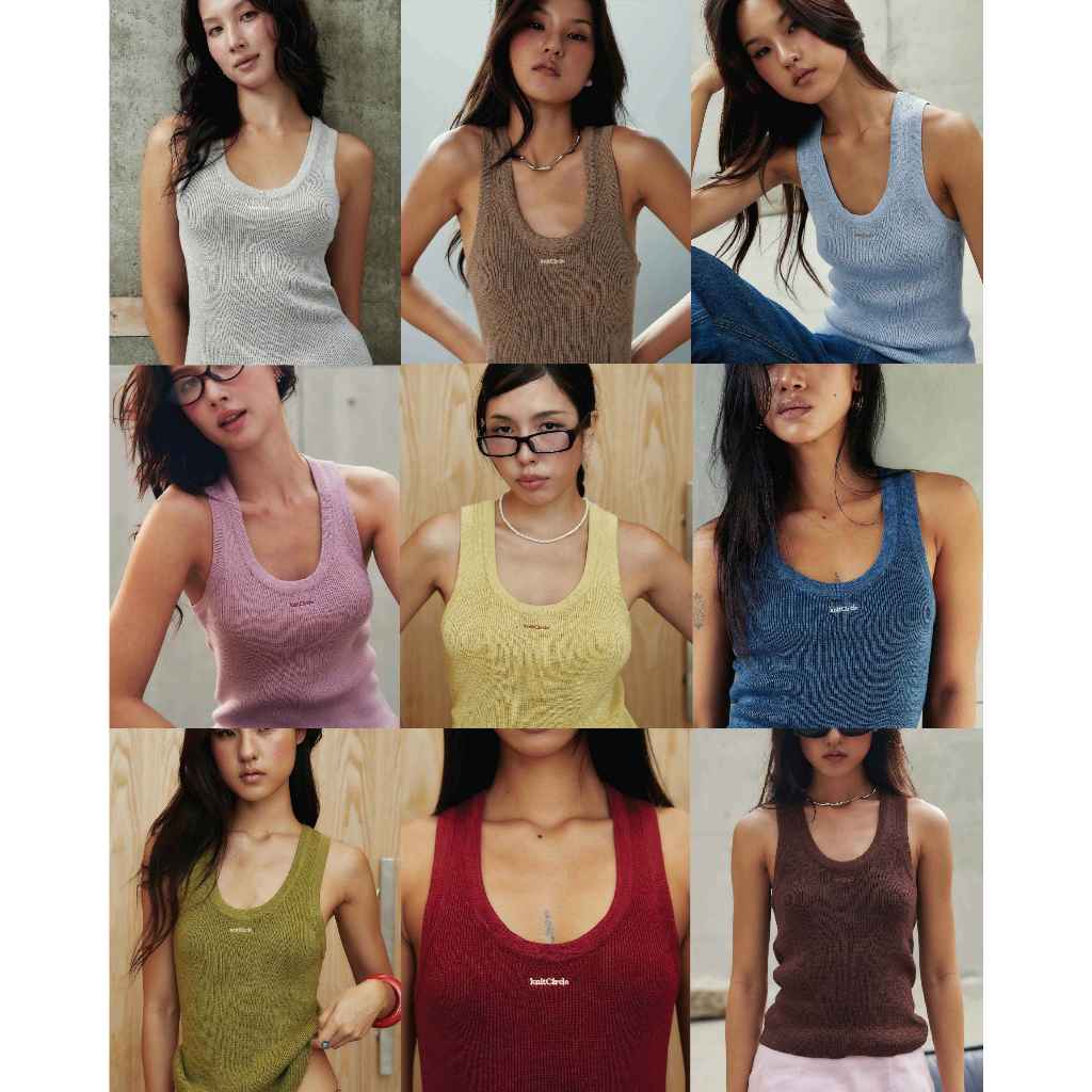 knitCircle - CORE knit Tank top (12 สี) เสื้อกล้ามไหมพรม คอเว้า ปัก knitCircle สีด้ายปักตัดกับตัวเสื้อ ลายทอ Rib ตลอดตัว