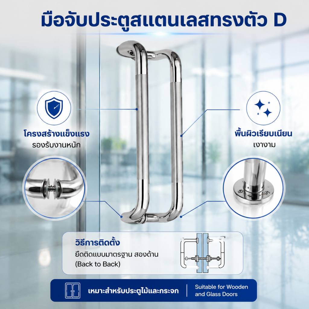 11.8In ราวจับกันลื่นสแตนเลส มือจับประตูสแตนเลสทรงตัว มือจับสแตนเลส มือจับประตูกระจก มือจับประตู สแตนเลส
