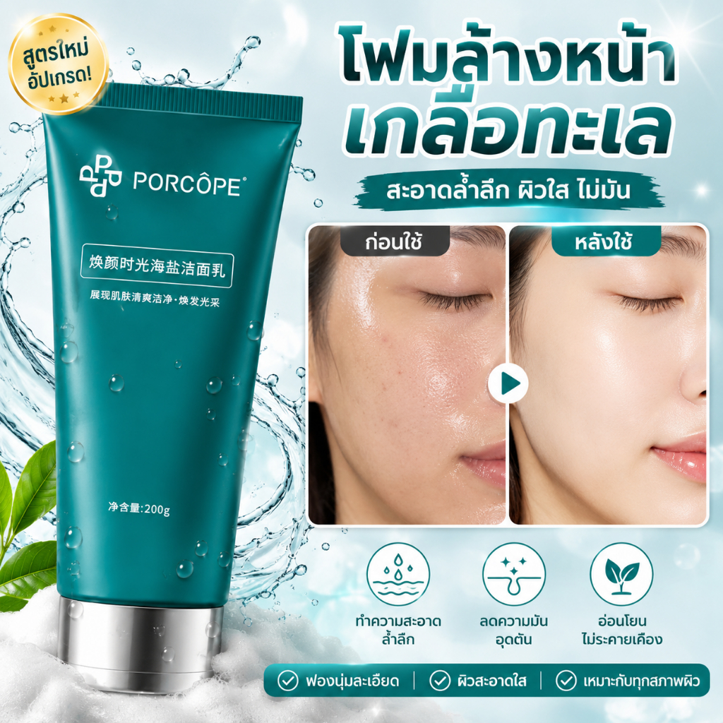 [Porcope] โฟมล้างหน้า. ปรับสีผิวให้กระจ่างใสลดสิวควบคุมความมันลดจุดด่างดำและรอยแดงอ่อนโยนและไม่ระคายเคืองผิว200กรัม