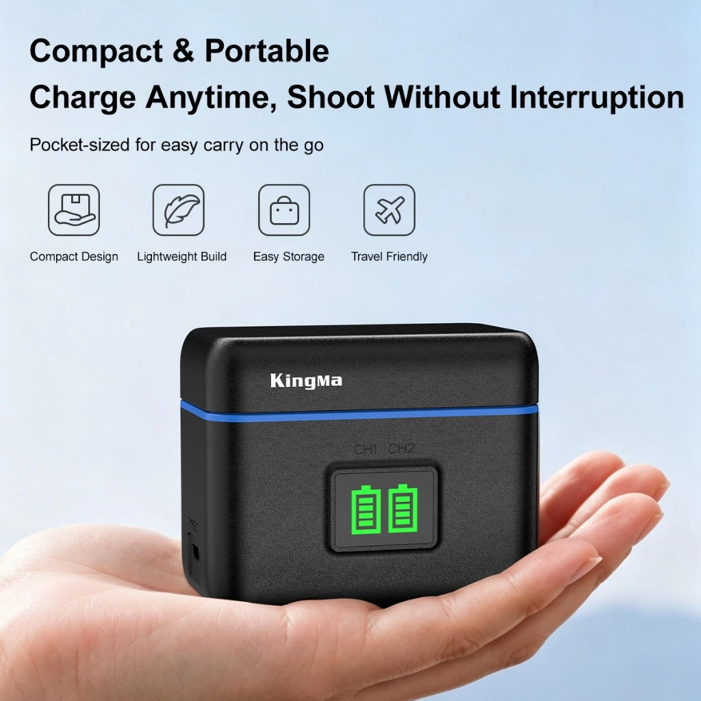 KingMa BM075 เคสชาร์จแบตเตอรี่ Insta360 X4 แบตเตอรี่ 2500mAh Dual Slot USB-C Fast Charging ชาร์จไว thumbnail 5