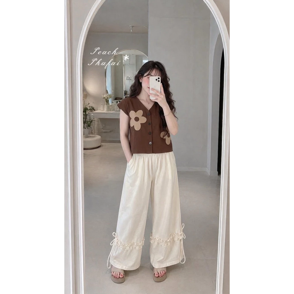 เสื้อคอวีปะดอกผ้าฝ้าย