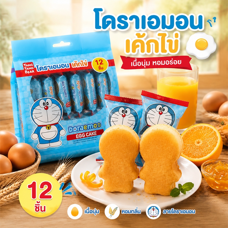 12ชิ้น โดราเอมอนเค้กไข่ สินค้าส่งในไทย เหมาะสำหรับเป็นอาหารเช้า ทานคู่กับนมแล้วอร่อยมาก