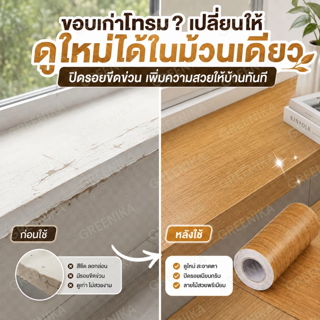 GREENIKA สติ๊กเกอร์บัวพื้นลายไม้ กันน้ำ ขอบบัวติดผนัง thumbnail 4