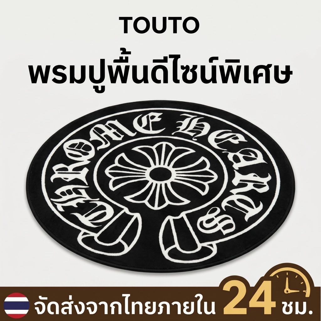 จัดส่งจากประเทศไทย🎉TOUTO พรมปูพื้น พรมกลมสีดำ 60/80/100cm สไตล์นอร์ดิก กันลื่น ดูดซับ แฟชั่น