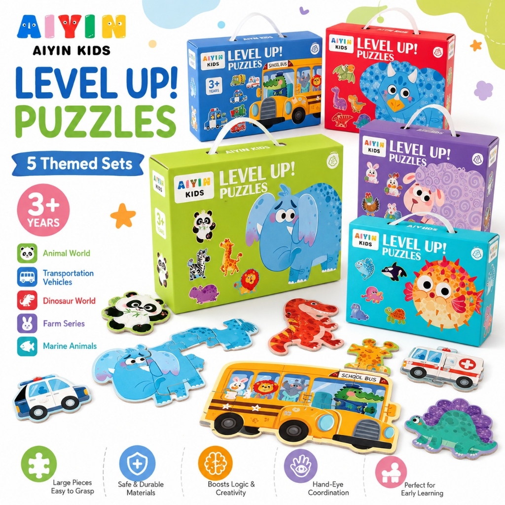 AIYIN KIDS Toddler Puzzle Set 5 Theme Series Large Easy-Grip Cartoon Puzzle Toys for Kids Ages 3+