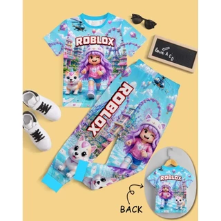 ชุดเด็กลายRoblox เสื้อแขนสั้น กางเกงขายาวปลายขาจั๊ม ผ้าไมโครใส่สบาย
