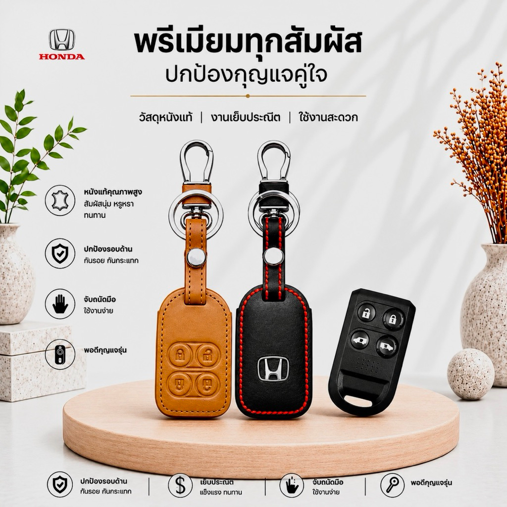ซองหนังแท้ ใส่กุญแจรีโมทรถยนต์ รุ่นโลโก้เหล็ก New! Mazda BT-50 2020-2024 Smart Key
