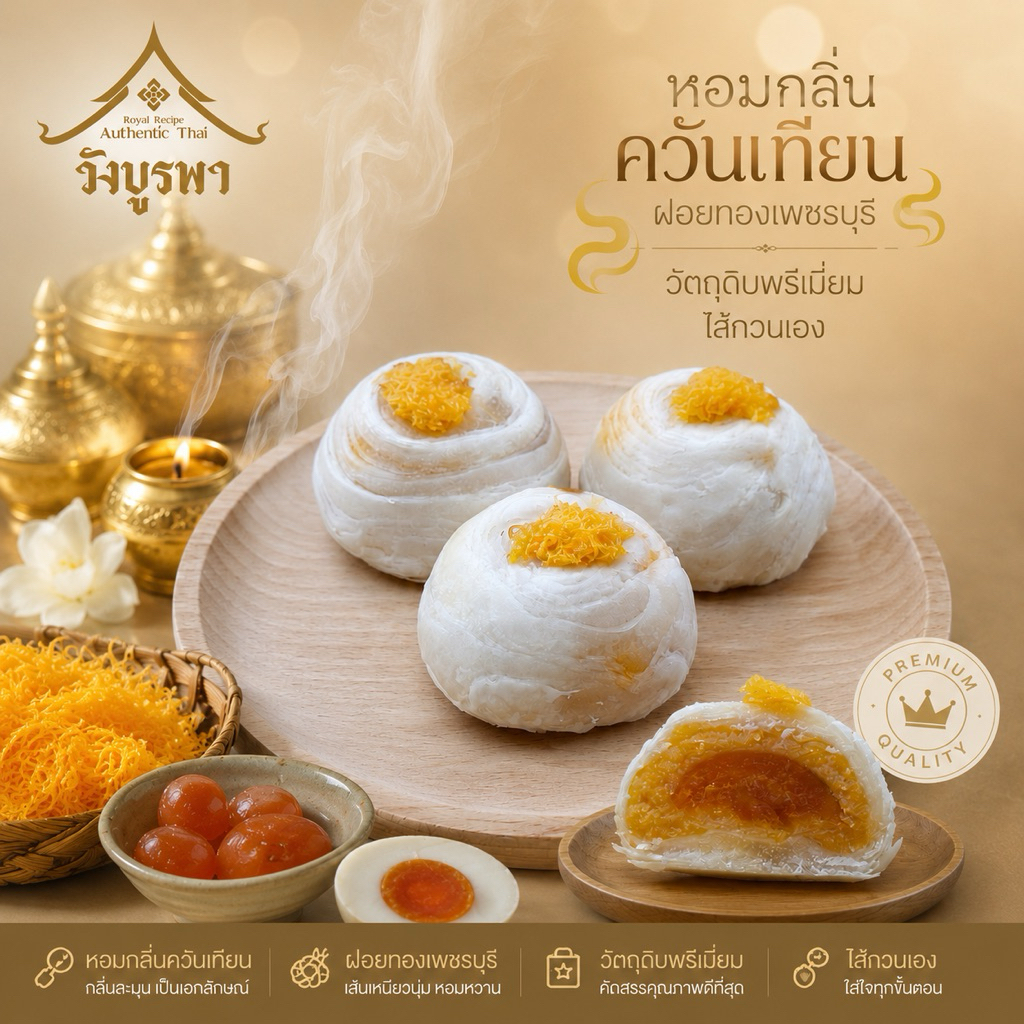 วังบูรพา ขนมเปี๊ยะกุหลาบ ไส้ฝอยทองไข่เค็ม - แตกทุกคำ ฉ่ำทุกไส้ แพ็ค 4 ชิ้น 120 กรัม
