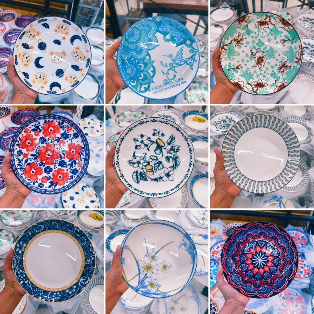 จานเซรามิก 8 นิ้ว จานข้าว จานอาหาร ลายเยอะ จานสวยๆ ทำจากเซรามิคเนื้อดี เข้าไมโครเวฟได้