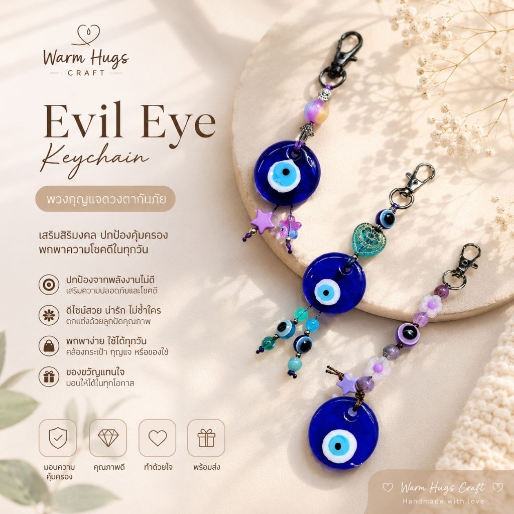 Keychain >> EVIL EYE 🧿 พวงกุญแจ ที่ห้อยมือถือ ที่ห้อยโทรศัพท์ | เครื่องราง ปกป้อง Hamsa Wicca Clover | ของขวัญปัจฉิม
