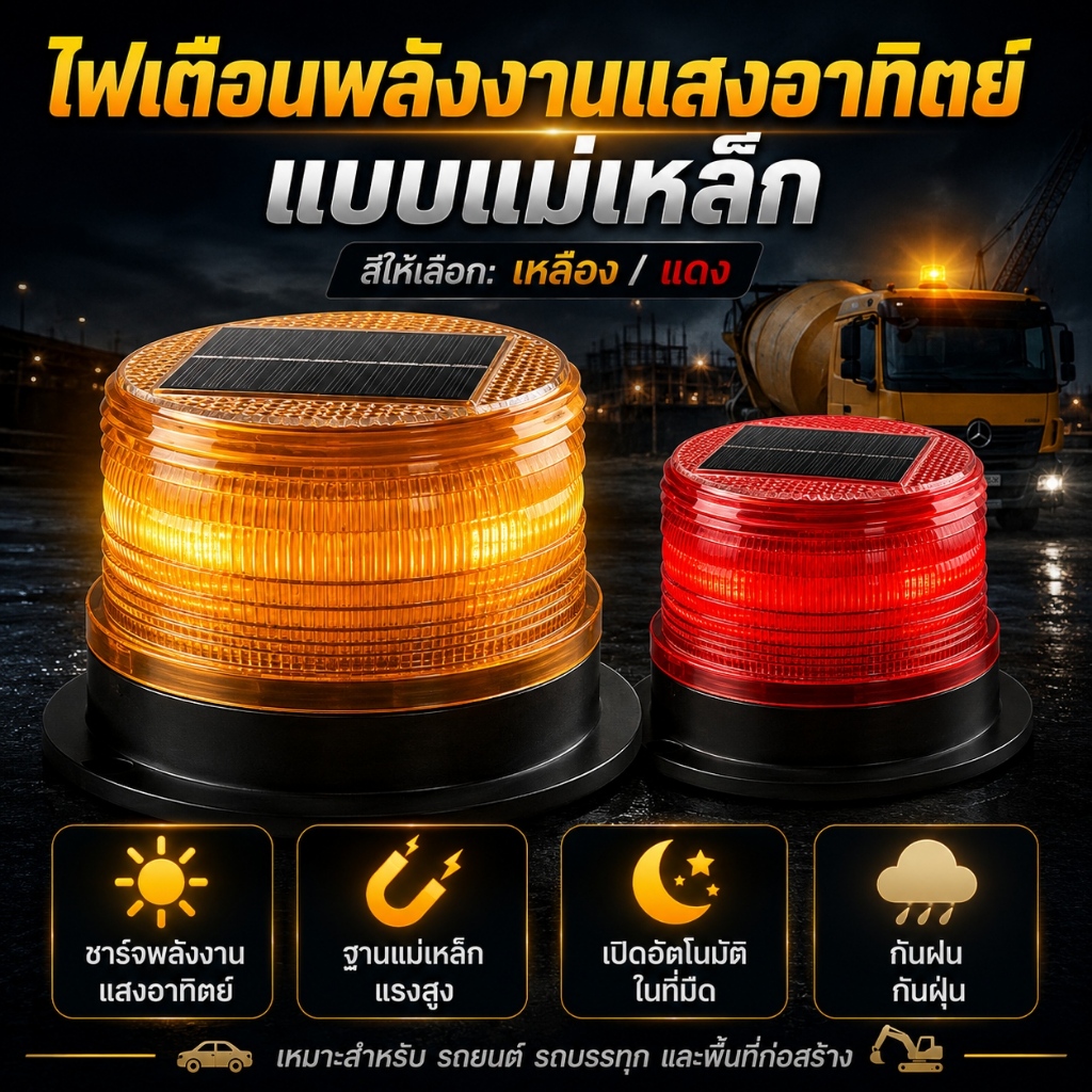 【ไฟฉุกเฉินโซล่าเซลล์ 】กันฝน กันฝุ่น ติดตั้งแบบแม่เหล็กได้ สีโดดเด่นเห็นชัด ใช้งานได้หลากหลาย
