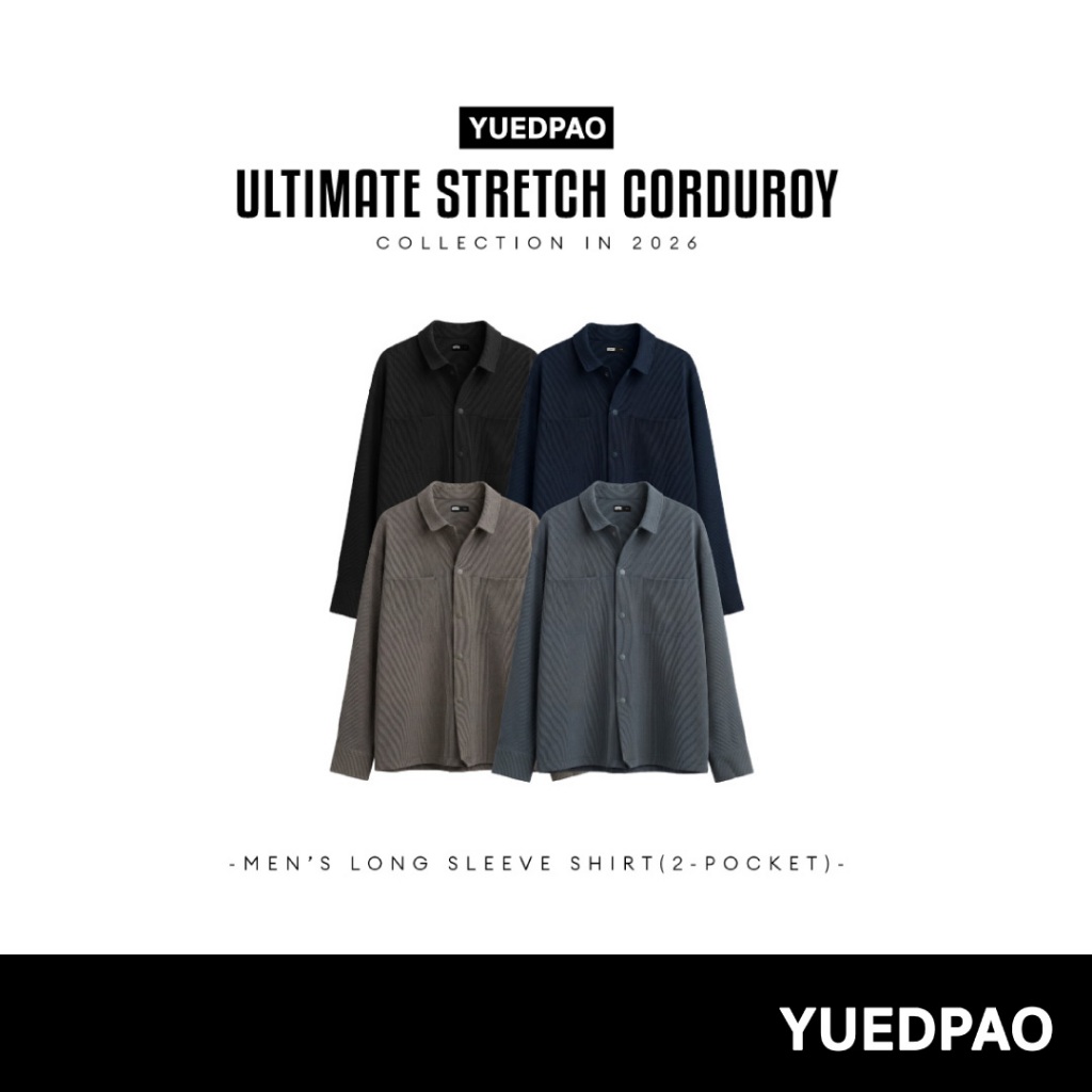 Yuedpao Ultimate Stretch Corduroy - Men's Long Sleeve Shirt (2-Pocket) เสื้อเชิ้ตลูกฟูกแขนยาว เสื้อเชิ้ตผู้ชาย (4 สี)