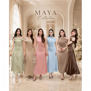 G135 สีน้ำตาลไหม้ มาใหม่ ชุดเดรสปาดไหล่ออกงาน ชุดเพื่อนเจ้าสาว s-2xl สะโพกฟรี มีดอกไม้ผูกให้