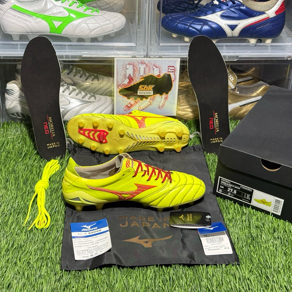 มือสอง รองเท้าฟุตบอล Mizuno Morelia Neo 4 สีเขียวนีออน(P1GA243045) Made in Japan🇯🇵 ของแท้