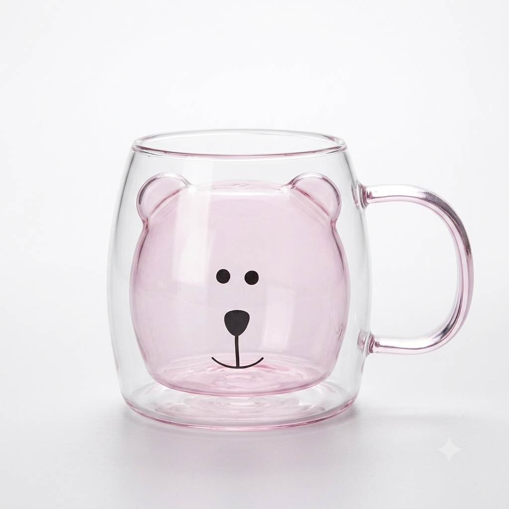 แก้วหมีน่ารัก 250ml พร้อมที่จับ แก้วสองชั้น  การ์ตูนสัตว์ แก้วกาแฟ